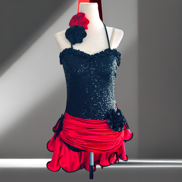 Women's Red & Black One-Piece Sequin Sexy Dance Halloween Costume Size Medium - Picture 5 of 9